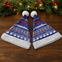 North Korea Christmas Santa Hat with Blue Pattern, Red Star, and Snowy Mountain Motif - Wonder Print Shop