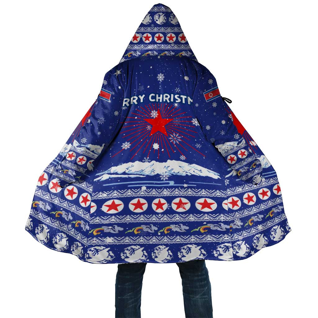 North Korea Christmas Cloak with Blue Pattern, Red Star, and Snowy Mountain Motif - Wonder Print Shop