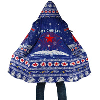 North Korea Christmas Cloak with Blue Pattern, Red Star, and Snowy Mountain Motif - Wonder Print Shop