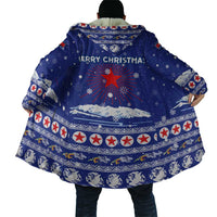 North Korea Christmas Cloak with Blue Pattern, Red Star, and Snowy Mountain Motif - Wonder Print Shop