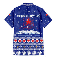 North Korea Christmas Family Matching Mermaid Dress and Hawaiian Shirt with Blue Pattern, Red Star, and Snowy Mountain Motif - Wonder Print Shop