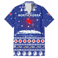 North Korea Christmas Family Matching Short Sleeve Bodycon Dress and Hawaiian Shirt with Blue Pattern, Red Star, and Snowy Mountain Motif - Wonder Print Shop