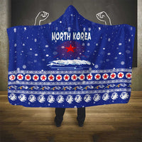 North Korea Christmas Hooded Blanket with Blue Pattern, Red Star, and Snowy Mountain Motif - Wonder Print Shop