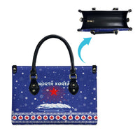 North Korea Christmas Leather Bag with Blue Pattern, Red Star, and Snowy Mountain Motif - Wonder Print Shop