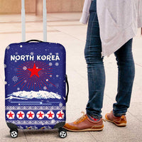 North Korea Christmas Luggage Cover with Blue Pattern, Red Star, and Snowy Mountain Motif - Wonder Print Shop