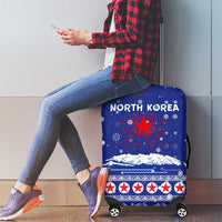 North Korea Christmas Luggage Cover with Blue Pattern, Red Star, and Snowy Mountain Motif - Wonder Print Shop