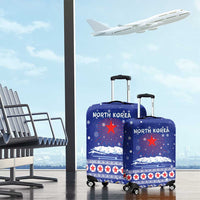 North Korea Christmas Luggage Cover with Blue Pattern, Red Star, and Snowy Mountain Motif - Wonder Print Shop