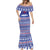 North Korea Christmas Mermaid Dress with Blue Pattern, Red Star, and Snowy Mountain Motif - Wonder Print Shop