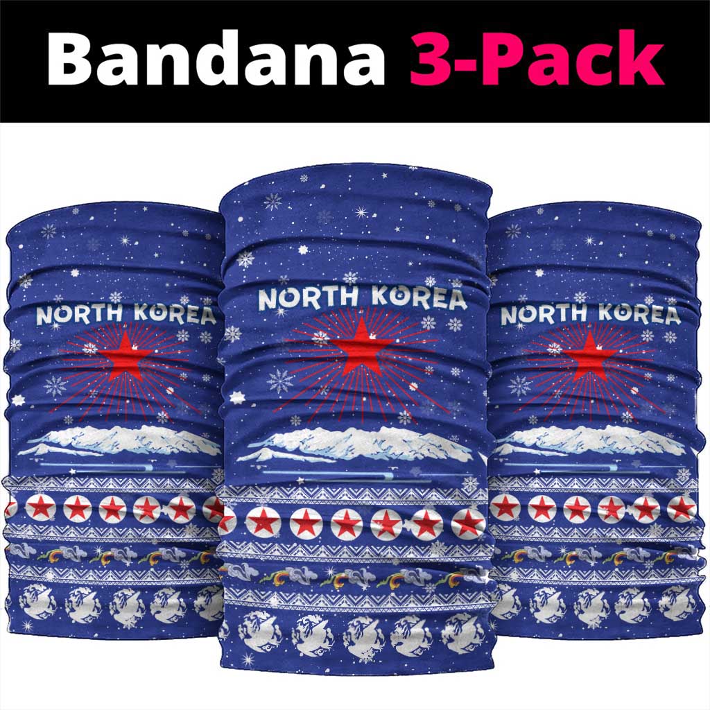 North Korea Christmas Neck Gaiter with Blue Pattern, Red Star, and Snowy Mountain Motif - Wonder Print Shop