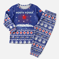 North Korea Christmas Pajama Set with Blue Pattern, Red Star, and Snowy Mountain Motif - Wonder Print Shop