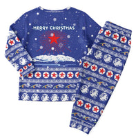 North Korea Christmas Pajama Set with Blue Pattern, Red Star, and Snowy Mountain Motif - Wonder Print Shop