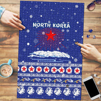 North Korea Christmas Puzzle with Blue Pattern, Red Star, and Snowy Mountain Motif - Wonder Print Shop
