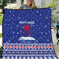 North Korea Christmas Quilt with Blue Pattern, Red Star, and Snowy Mountain Motif - Wonder Print Shop