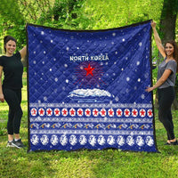 North Korea Christmas Quilt with Blue Pattern, Red Star, and Snowy Mountain Motif - Wonder Print Shop