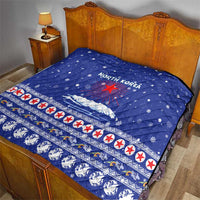 North Korea Christmas Quilt with Blue Pattern, Red Star, and Snowy Mountain Motif - Wonder Print Shop