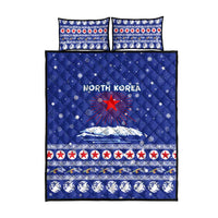 North Korea Christmas Quilt Bed Set with Blue Pattern, Red Star, and Snowy Mountain Motif - Wonder Print Shop