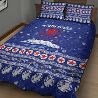 North Korea Christmas Quilt Bed Set with Blue Pattern, Red Star, and Snowy Mountain Motif - Wonder Print Shop