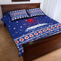 North Korea Christmas Quilt Bed Set with Blue Pattern, Red Star, and Snowy Mountain Motif - Wonder Print Shop