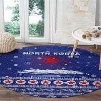 North Korea Christmas Round Carpet with Blue Pattern, Red Star, and Snowy Mountain Motif - Wonder Print Shop