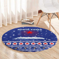North Korea Christmas Round Carpet with Blue Pattern, Red Star, and Snowy Mountain Motif - Wonder Print Shop
