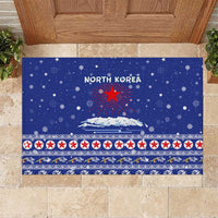 North Korea Christmas Rubber Doormat with Blue Pattern, Red Star, and Snowy Mountain Motif - Wonder Print Shop