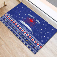 North Korea Christmas Rubber Doormat with Blue Pattern, Red Star, and Snowy Mountain Motif - Wonder Print Shop