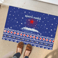 North Korea Christmas Rubber Doormat with Blue Pattern, Red Star, and Snowy Mountain Motif - Wonder Print Shop