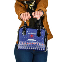 North Korea Christmas Shoulder Handbag with Blue Pattern, Red Star, and Snowy Mountain Motif - Wonder Print Shop