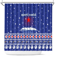 North Korea Christmas Shower Curtain with Blue Pattern, Red Star, and Snowy Mountain Motif - Wonder Print Shop