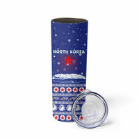 North Korea Christmas Skinny Tumbler with Blue Pattern, Red Star, and Snowy Mountain Motif - Wonder Print Shop
