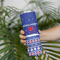 North Korea Christmas Skinny Tumbler with Blue Pattern, Red Star, and Snowy Mountain Motif - Wonder Print Shop