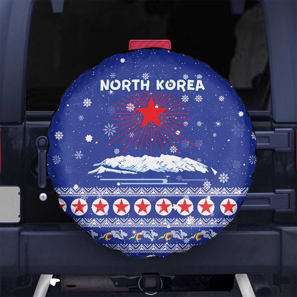 North Korea Christmas Spare Tire Cover with Blue Pattern, Red Star, and Snowy Mountain Motif - Wonder Print Shop