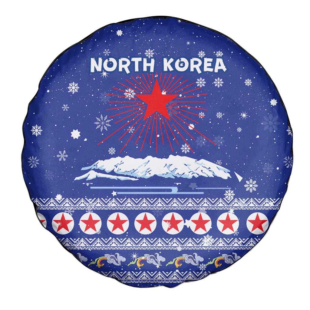 North Korea Christmas Spare Tire Cover with Blue Pattern, Red Star, and Snowy Mountain Motif - Wonder Print Shop