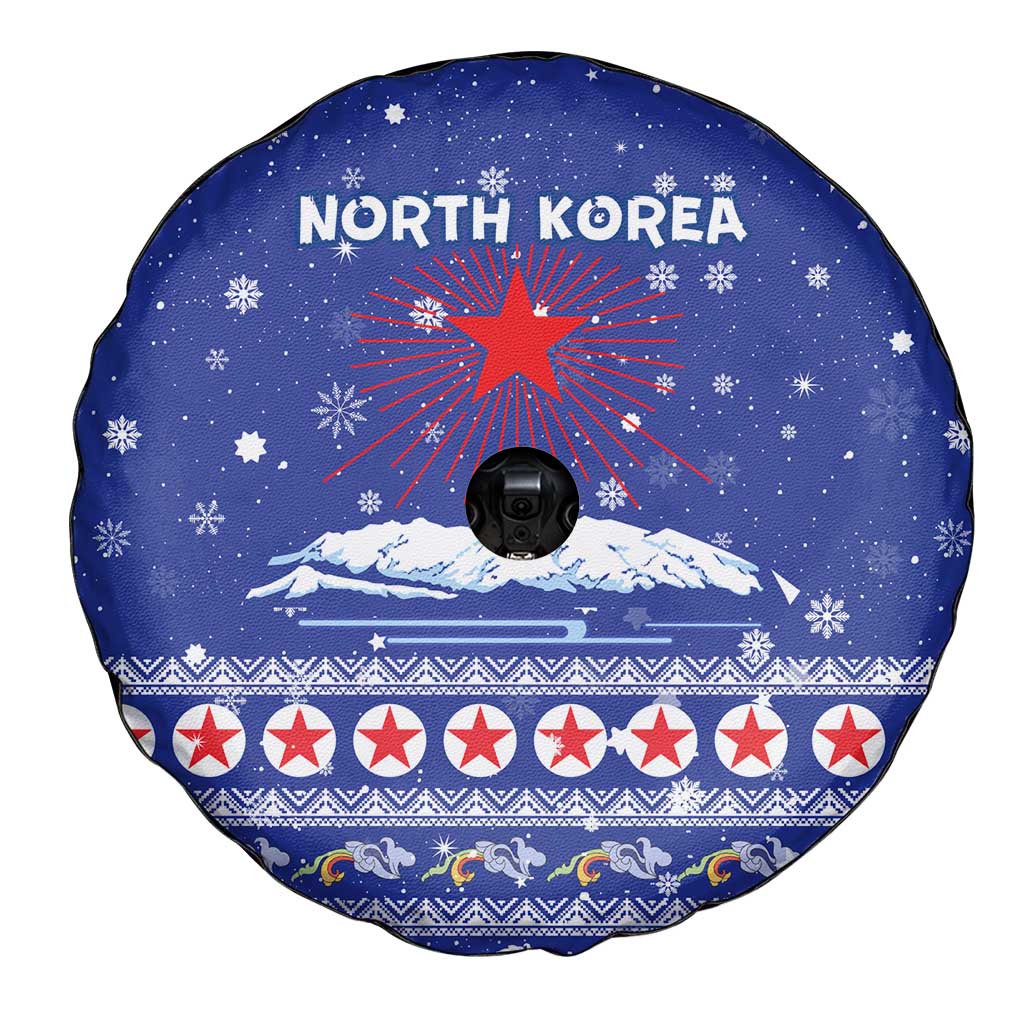 North Korea Christmas Spare Tire Cover with Blue Pattern, Red Star, and Snowy Mountain Motif - Wonder Print Shop