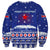 North Korea Christmas Sweatshirt with Blue Pattern, Red Star, and Snowy Mountain Motif - Wonder Print Shop