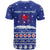 North Korea Christmas T Shirt with Blue Pattern, Red Star, and Snowy Mountain Motif - Wonder Print Shop