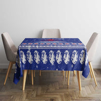 North Korea Christmas Tablecloth with Blue Pattern, Red Star, and Snowy Mountain Motif - Wonder Print Shop