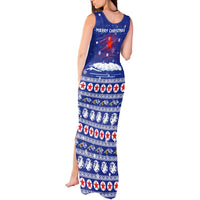 North Korea Christmas Tank Maxi Dress with Blue Pattern, Red Star, and Snowy Mountain Motif - Wonder Print Shop