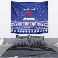 North Korea Christmas Tapestry with Blue Pattern, Red Star, and Snowy Mountain Motif - Wonder Print Shop