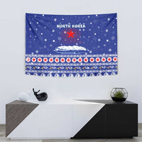 North Korea Christmas Tapestry with Blue Pattern, Red Star, and Snowy Mountain Motif - Wonder Print Shop