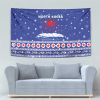 North Korea Christmas Tapestry with Blue Pattern, Red Star, and Snowy Mountain Motif - Wonder Print Shop