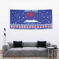 North Korea Christmas Tapestry with Blue Pattern, Red Star, and Snowy Mountain Motif - Wonder Print Shop