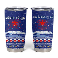 North Korea Christmas Tumbler Cup with Blue Pattern, Red Star, and Snowy Mountain Motif - Wonder Print Shop