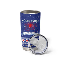 North Korea Christmas Tumbler Cup with Blue Pattern, Red Star, and Snowy Mountain Motif - Wonder Print Shop