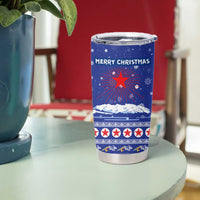 North Korea Christmas Tumbler Cup with Blue Pattern, Red Star, and Snowy Mountain Motif - Wonder Print Shop