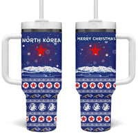 North Korea Christmas Tumbler With Handle with Blue Pattern, Red Star, and Snowy Mountain Motif - Wonder Print Shop