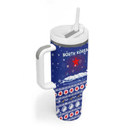 North Korea Christmas Tumbler With Handle with Blue Pattern, Red Star, and Snowy Mountain Motif - Wonder Print Shop