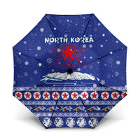 North Korea Christmas Umbrella with Blue Pattern, Red Star, and Snowy Mountain Motif - Wonder Print Shop