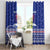 North Korea Christmas Window Curtain with Blue Pattern, Red Star, and Snowy Mountain Motif - Wonder Print Shop