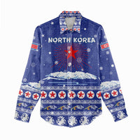 North Korea Christmas Women Casual Shirt with Blue Pattern, Red Star, and Snowy Mountain Motif - Wonder Print Shop